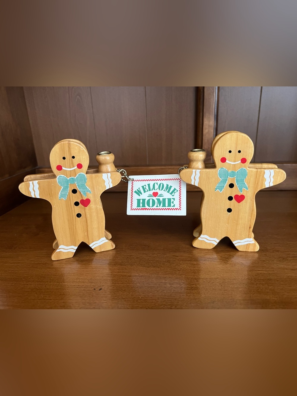 Wooden Gingerbread Couple Holiday Welcome Candle Holders